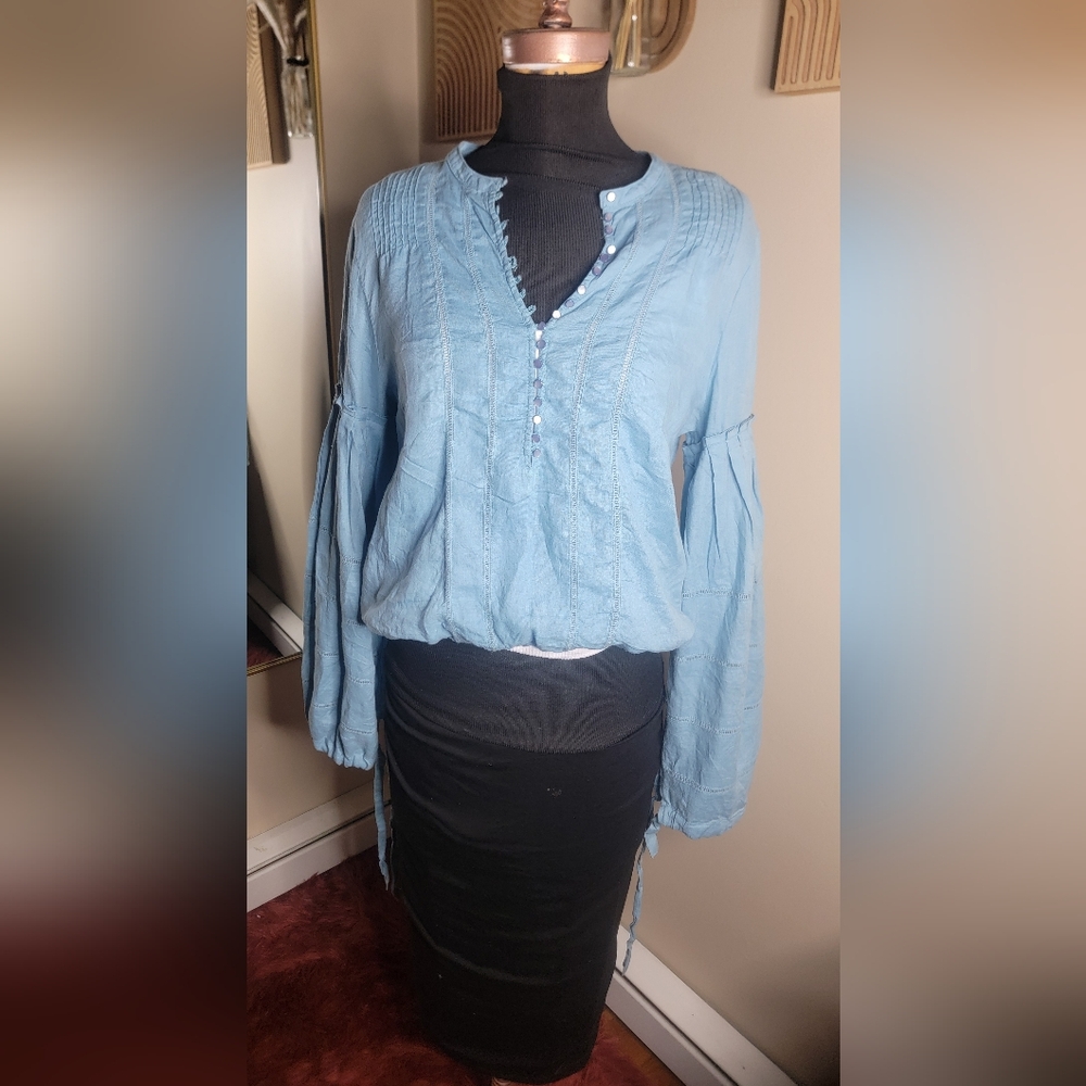 Free People Sky Blue Boho Blouse